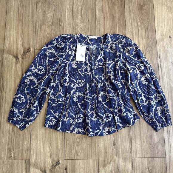 Ulla Johnson Tops - NEW Ulla Johnson Brea Paisley Blue Floral Print Blouse Sz 10 NWT $320 Peasant